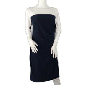 Anne Klein Women's Knee Length Stretch Sheath Dress Size Large Navy Lily Lined